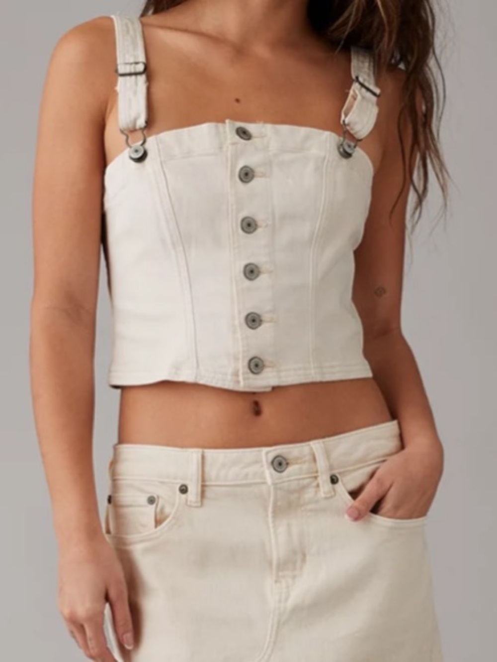 American Eagle Outfitters Cream Cropped Denim Tank Top